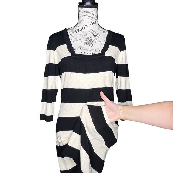 Pink Rose (M) Square Neck 1/2 Sleeve Sweater Dress Wide Stripe Two Pocket - Picture 5 of 12